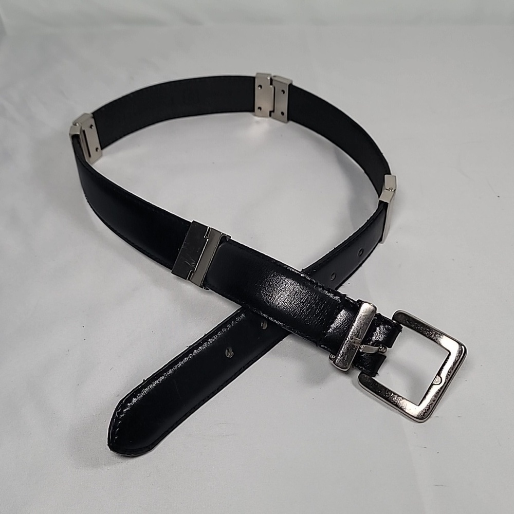 Fossil Black and Silver Tone Leather Belt size S